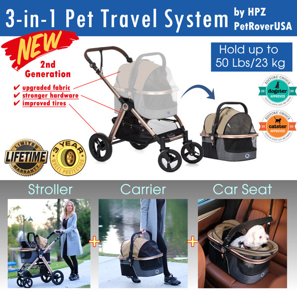 HPZ Pet Rover Prime Folding Standard Stroller with Detachable Carrier